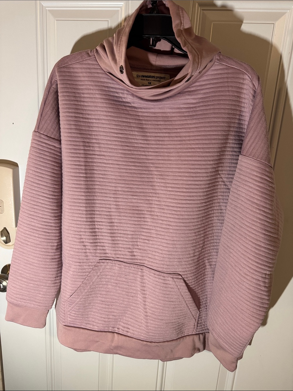 Ribbed Funnel Neck Hoodie - Dusty Rose